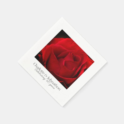 Aangepaste rode roos 40e robijnrode trouwdag servet (Hoek)