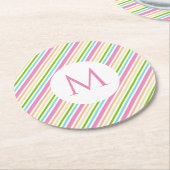 Aangepaste rode roze gele blauwe witte strepen ronde kartonnen onderzetter (Gebogen)