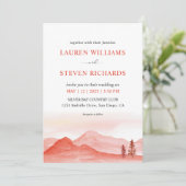 Aangepaste Rode Roze Perzik Desert bergen Wedding Kaart (Staand voorkant)