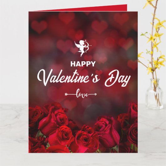 Aangepaste rode rozen Cupido Romantische trendy Va Kaart (Gele Bloem)