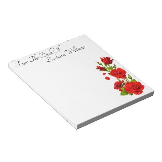 Aangepaste rode rozen notitieblok (Schuin)