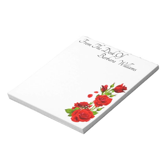 Aangepaste rode rozen notitieblok (Linkerzijde)