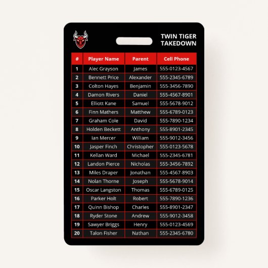 Aangepaste Rode Speler Team Roster Kaart Sport Bad Badge (Achterkant)