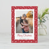 Aangepaste rode sterren Foto Merry-kerstkaarten Feestdagenkaart (Staand voorkant)