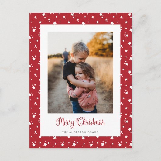 Aangepaste rode sterren Foto Merry Kerstmis Briefk Feestdagenkaart (Voorkant)