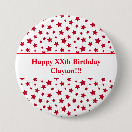 Aangepaste rode sterren met bericht Verjaardag But Ronde Button 7,6 Cm
