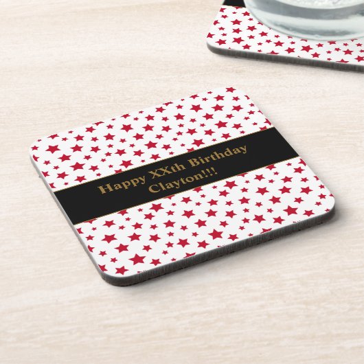 Aangepaste rode sterren met bericht verjaardagsfee bier onderzetter (Linkerzijde)
