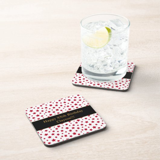 Aangepaste rode sterren met bericht verjaardagsfee bier onderzetter (Rechterzijde)