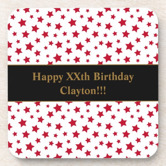 Aangepaste rode sterren met bericht verjaardagsfee bier onderzetter (Voorkant)