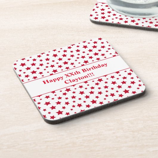 Aangepaste rode sterren met bericht verjaardagsfee bier onderzetter (Linkerzijde)