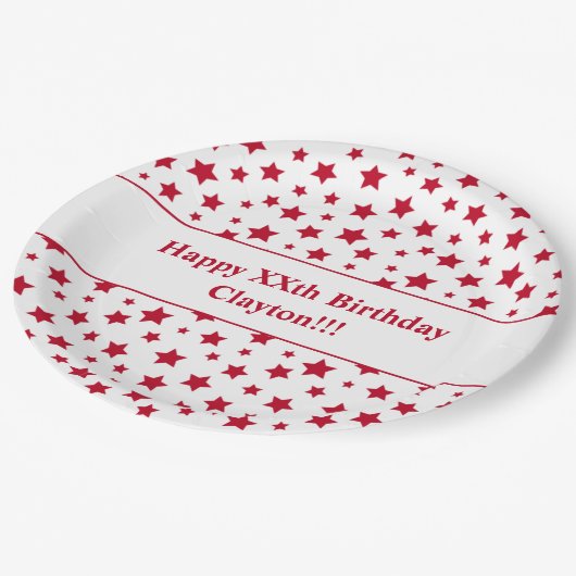 Aangepaste rode sterren met bericht verjaardagsfee papieren bordje (Gekanteld)