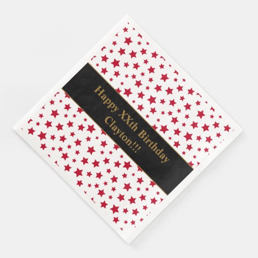 Aangepaste rode sterren met bericht verjaardagsfee servet (Hoek)