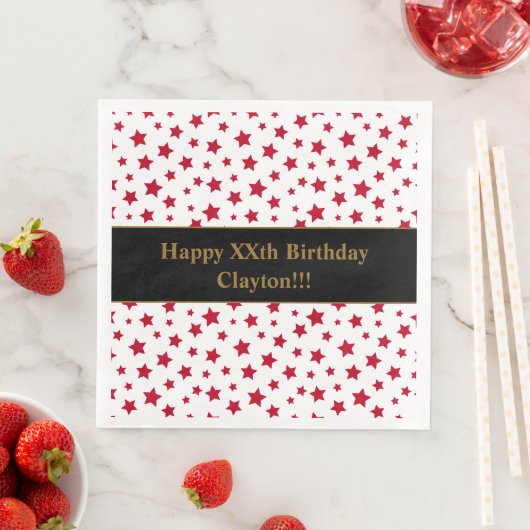 Aangepaste rode sterren met bericht verjaardagsfee servet (Insitu)