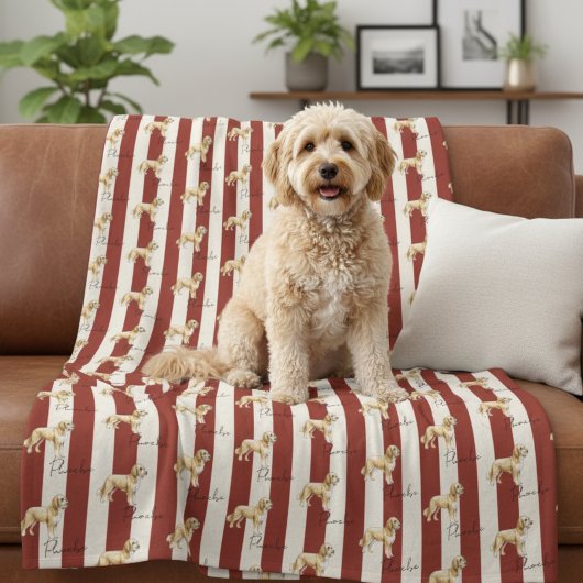 Aangepaste Rode Streep Gouden Doodle Pet Naam Fleece Deken