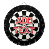 Aangepaste rode tekst toevoegen op zwart-wit retro dartbord (Voorkant)