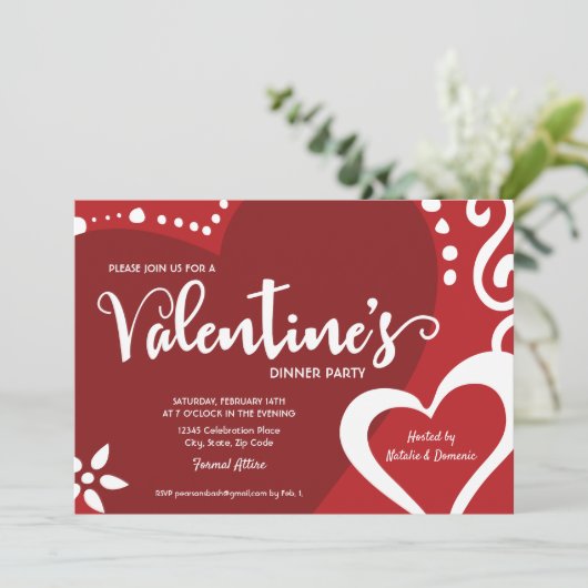Aangepaste Rode Valentijn dineruitnodiging Kaart (Staand voorkant)