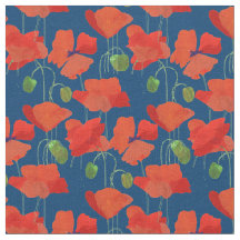 Aangepaste rode veldpapaver diepblauw weefsel