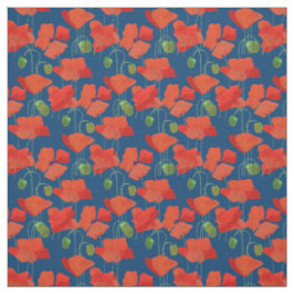 Aangepaste rode veldpapaver diepblauw weefsel stof