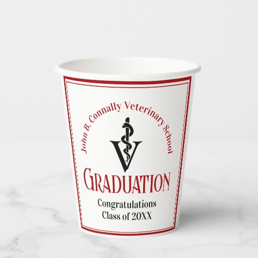 Aangepaste Rode Veterinaire School Graduation Part Papieren Bekers (Voorkant)