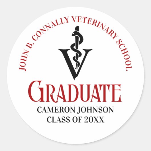 Aangepaste Rode Veterinaire School Graduation Part Ronde Sticker (Voorkant)