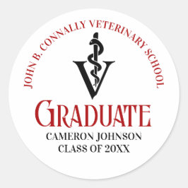 Aangepaste Rode Veterinaire School Graduation Part Ronde Sticker