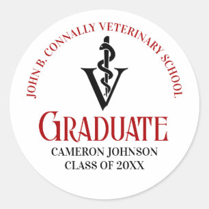 Aangepaste Rode Veterinaire School Graduation Part Ronde Sticker