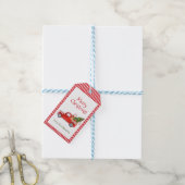 Aangepaste rode vrachtwagen Trendy Merry Christma Cadeaulabel (Met Touw)