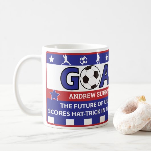 Aangepaste rode witte en blauwe mok voetbal (Met donut)
