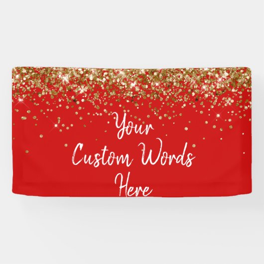 Aangepaste Rode Witte & Gouden Verjaardagsfeest Fo Spandoek (Horizontaal)