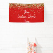 Aangepaste Rode Witte & Gouden Verjaardagsfeestje Spandoek (Insitu)