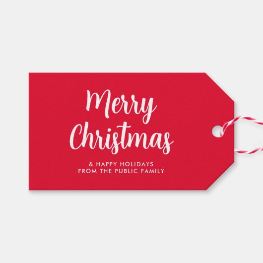 Aangepaste Rode Witte Kerst Gelukkige Feestdagen Cadeaulabel (Voorkant (Horizontaal))