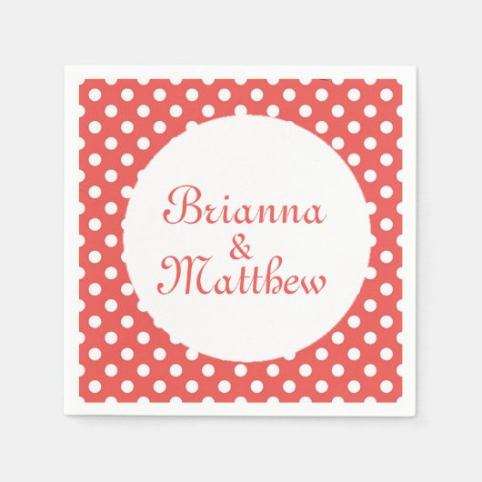 Aangepaste rode & witte polka dot bruid & bruidego servetten (Voorkant)