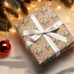 Aangepaste rode witte snoepreep groene bladkrans cadeaupapier