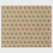 Aangepaste rode witte snoepriet groene bladkrans cadeaupapier (Vlak)