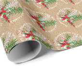 Aangepaste rode witte snoepriet groene bladkrans cadeaupapier (Rol Hoek)