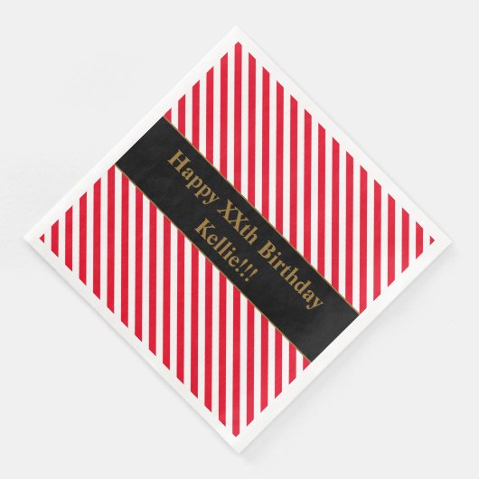 Aangepaste rode/witte strepen verjaardagsfeestje servet (Hoek)