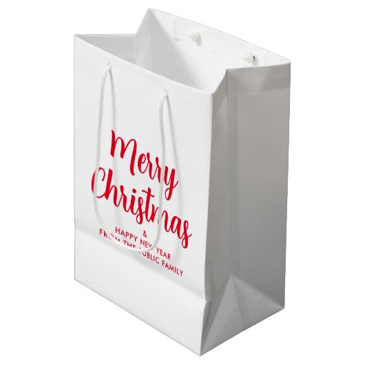 Aangepaste Rode Witte Vrolijk Kerstmis Gelukkig Ni Medium Cadeauzakje (Voorkant Gekanteld)