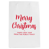 Aangepaste Rode Witte Vrolijk Kerstmis Gelukkig Ni Medium Cadeauzakje (Voorkant)