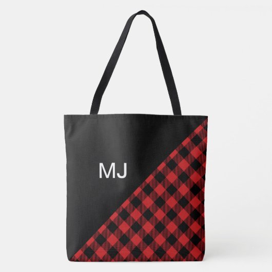 Aangepaste rode/zwarte buffelplaat tote bag (Voorkant)