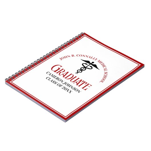 Aangepaste rode zwarte medische school Afstuderen Notitieboek (Linkerzijde)