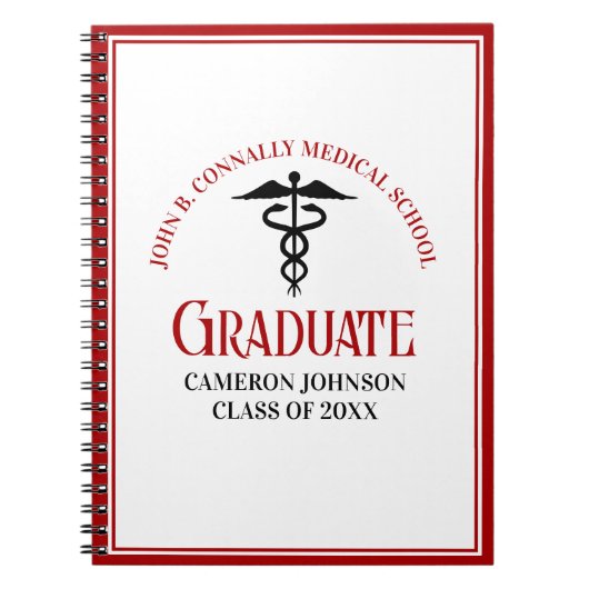 Aangepaste rode zwarte medische school Afstuderen Notitieboek (Voorkant)