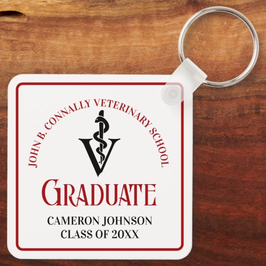 Aangepaste Rode Zwarte Veterinaire School Afstuder Sleutelhanger (Achterkant)