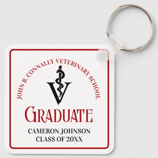 Aangepaste Rode Zwarte Veterinaire School Afstuder Sleutelhanger (Achterkant)