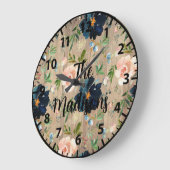 Aangepaste roestbloemen marineblauw roze rozen grote klok (Hoek)