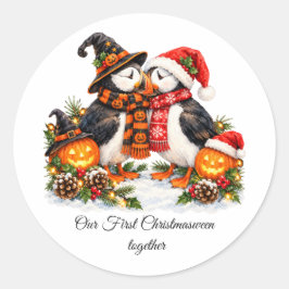 Aangepaste romantische koppels met cute Christmasw Ronde Sticker