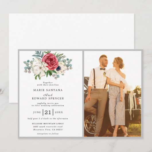 Aangepaste Romantische paarse fotobruiloft Kaart (Voorkant / Achterkant)