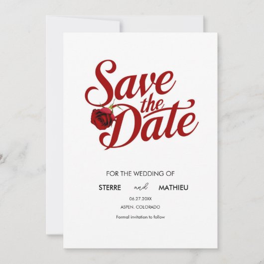 Aangepaste romantische rode roos bruiloft save the date (Voorkant)