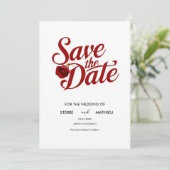 Aangepaste romantische rode roos bruiloft save the date (Staand voorkant)