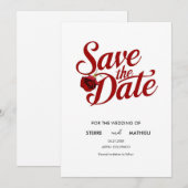 Aangepaste romantische rode roos bruiloft save the date (Voorkant / Achterkant)