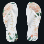 Aangepaste Romantische tuingriesmaid Teenslippers<br><div class="desc">Moderne waterverf perzik bloemig en botanisch groen,  elegant en romantisch,  grote gepersonaliseerde bruids partij bruidsmeisje geschenken</div>